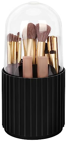 JessLab Porte Pinceaux de Maquillage avec Couvercle, 360 degrés Organisateur de Pinceaux de Maquillage Rotatif Porte Cosmétiques Rotatif Rangement des Pinceaux pour Salle de Bain Comptoir Vanité