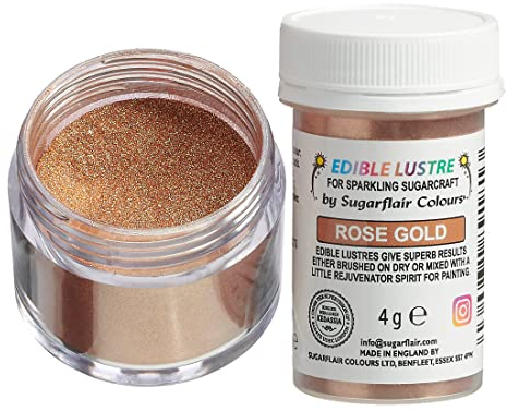 Sugarflair Edible Lustre Rose Gold, Oro Rosa - Colorante Alimentare, Polvere Brillante Commestibile per Torte, Dolci, Cupcake, Cioccolato, Pasticceria, Gelati, Dessert, Cocktail - 4g