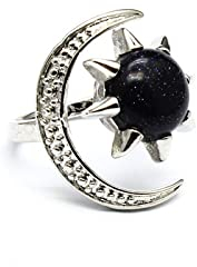 KSKAN Ringe Frauen,Damen Verstellbare Ringe Blauer Sandstein Offene Ringe Sonnen- Und Mondform Natürlicher Kristall Frauenschwanzring Chakren Reiki Balance Fingerringe Schmuck Souvenir Geschenk