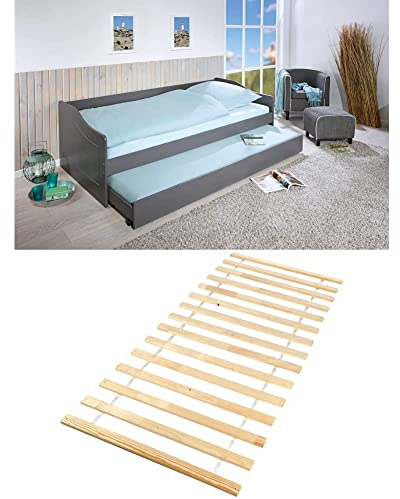 Bettsofa | Schlafsofa | Schlafcouch | Gästebett|Funktionsbett ausziehbar mit Stauraum | Bett Malte + Lattenrost – Rolllattenrost – 90 x 200 cm – Bettrost – Holzlatten – Kiefer Massivholz – Stärke 18mm