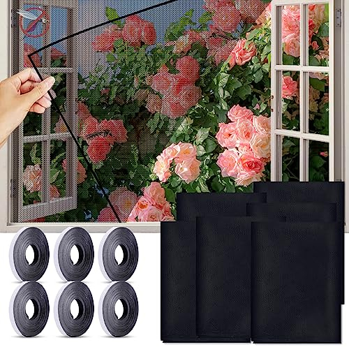 6 Stück Fliegengitter Fenster, Moskitonetze für Fenster Insektenschutz Fenster mit 6 Rollen Selbstklebeband moskitonetz fenster 130x150 cm, für Fenster Hält Käfer/Fliegen/Mücken Draußen