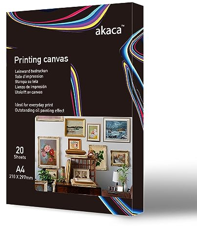 akaca Bedruckbare Leinwand, DIN A4, 20 Blatt für Tintenstrahldrucker, 400 g/m², 100% Polycotton, weiße Simulationsleinwand, wasserfest und reißfest