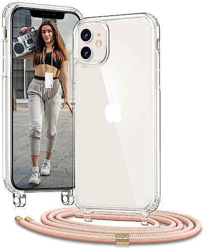Vaykwo Handykette für Apple iPhone 11 Hülle mit Band - Necklace Handyhülle - Transparente Case zum Umhängen mit Kameraschutz und Bildschirmschutz - Rosa