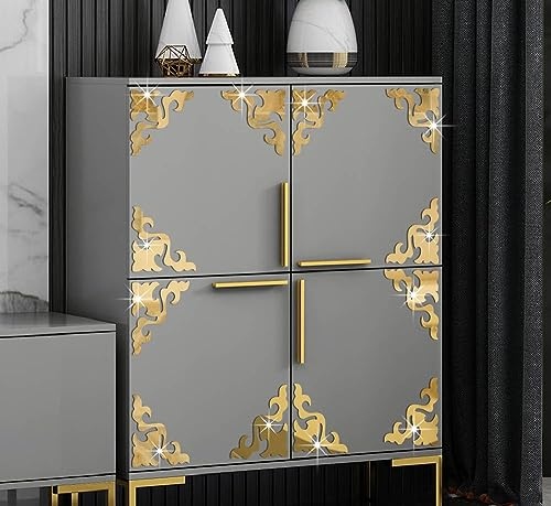 Neukids16 Stück 10×10cm Golden Wandaufkleber Blume, Acryl Spiegel Aufkleber Golden Hohl, Schrank Kamin Decke Glastüren Bordüren DIY Möbel Ecke Dekoration