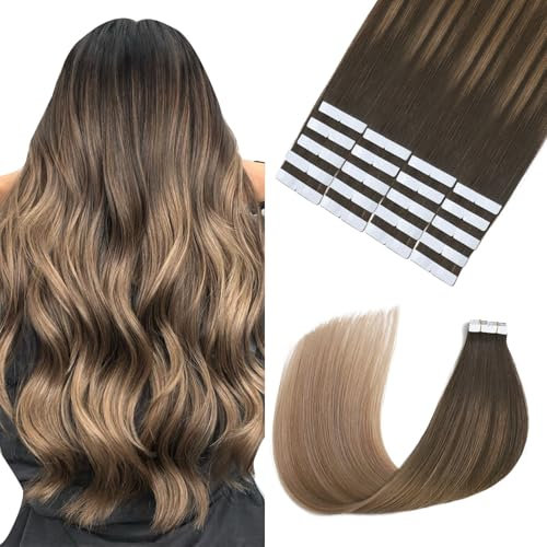 Sindra Tape in Extensions Echthaar Real Human Hair DunkelBraun bis Schmutzige Blond 20pcs 50g 35cm Remy Seidig Gerade Invisible T#2/6/18 14 Zoll