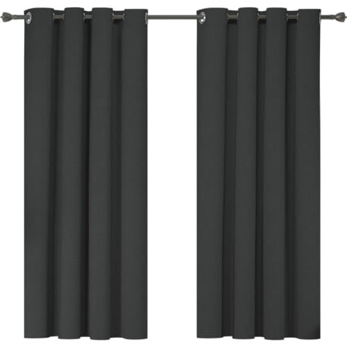 Ystyle Tende Oscuranti 100% per Interni, Effetto Lino 2 Pezzi 140×180cm, Termiche Isolanti Freddo E Caldo, Moderne per Soggiorno Camera Da Letto Con Anelli, Nero