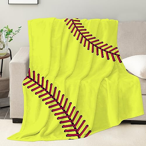 MASTIEE Softball-Decke für Mädchen, Softball-Geschenke für Team-Mädchen, 8, 9, 10, 11, 12 Jahre, Softball-Liebhaber, Kinder, Erwachsene, Sport, Softball-Druck, Überwurfdecke – Softball 127 x 152 cm