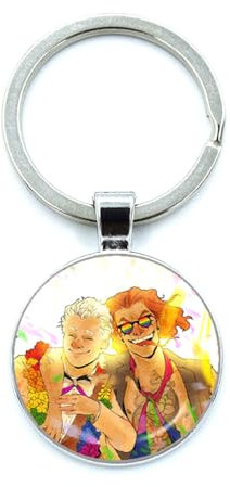 MayDee Good Omen Schlüsselanhänger Engel Dämon Zeit Edelstein Anhänger Aziraphale Crowley Fan Fiction Merchandise für Fans (F)