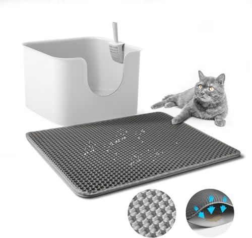 Baytion Katzenklo Matte, Katzenstreu Matte 60 x 44 cm für Katzenklo und Katzentoilette, Cat Litter Tray Mat mit Doppelte Schichte，Wasserdicht，große Wabenlöcher [Grau]