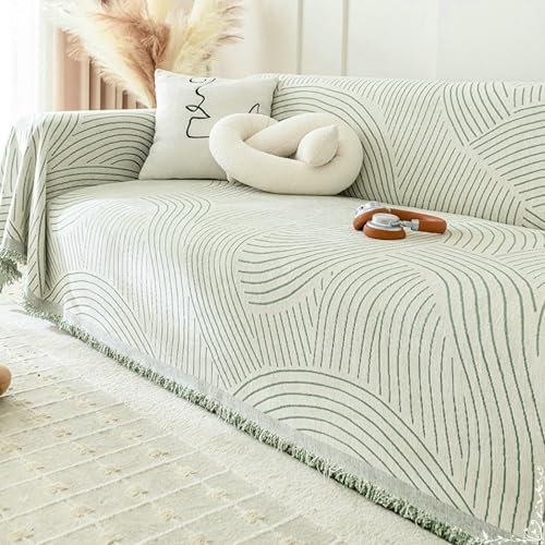 Ayoiow Sofahusse Überzug Couchbezug Grün Sofahusse 4 Sitzer Chenille Wellenlinien
