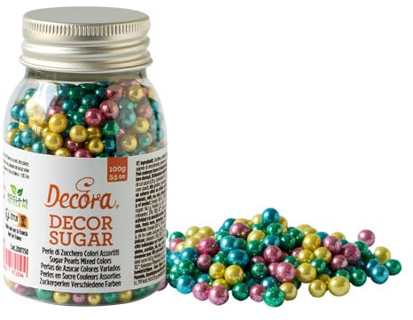 Decora 2081157 Confezione Da 100 G Perle Di Zucchero Colori Met Assortiti 5 Mm