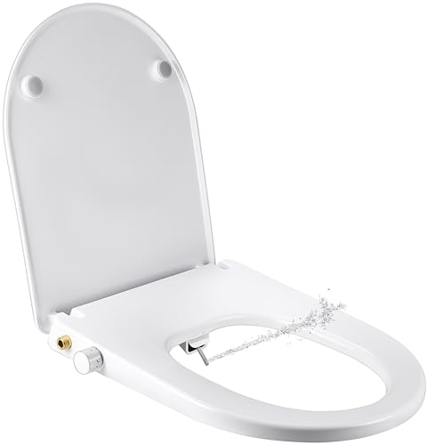 SAMODRA Bidet Toilettensitz - Dusch WC Aufsatz Bidet Japanische Toilette - WC Sitz D Form mit Absenkautomatik - Nicht Elektrischen Bidet Aufsatz Selbstreinigenden Doppeldüsen