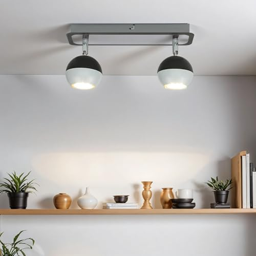 Licht-Erlebnisse Deckenstrahler Edelstahl Schwarz Weiß Küche Wohnzimmer 28 cm lang GU10 2-flammig flexibel zielgerichtet Kugel Deckenleuchte Flur NOAH