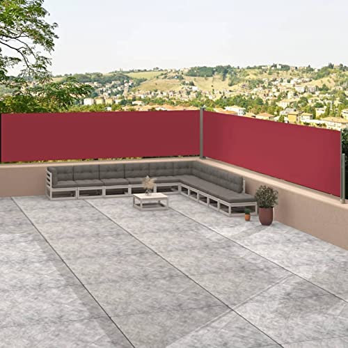 Gecheer Auvent Latéral Rétractable Rouge 117x1200 cm, Paravent Extérieur Store Latéral, Protection de l'intimité et Vent, Abri Solaire Extensible Brise Vue pour Balcon, Terrasse