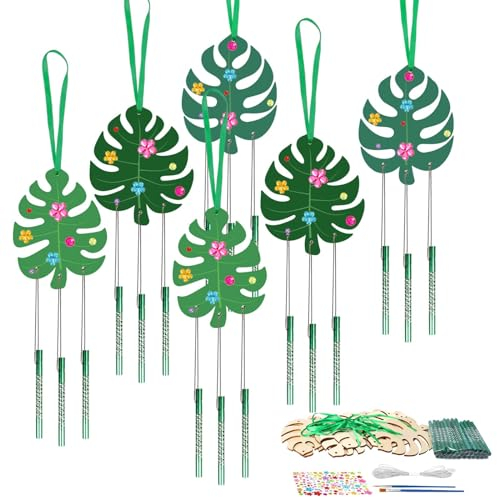 WEDNOK 9 Stück Blätter Windspiel Bastelset Kinder Palmenblätter Klangspiel Basteln Holz Palm Sunday Party Monstera Kreativsets für Mädchen Junge Hawaiian Luau Dschungel Tropische