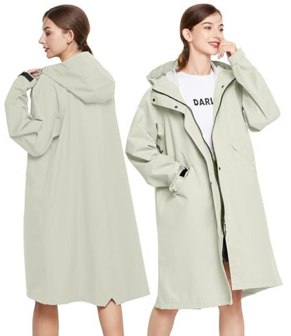 SOPPY Impermeabile da donna, leggero, lungo, impermeabile, Grigio, X-Large