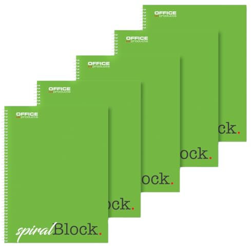 OFFICER PRODUCTS Spiral-Notizblock A4 Kariert / 5er Packung - 5 Stück / 80 Blatt / 160 Seiten/Notizbuch Spiralblock Collegeblock/Notizblock mit Spiralbindung/Schulblock Schreibblock