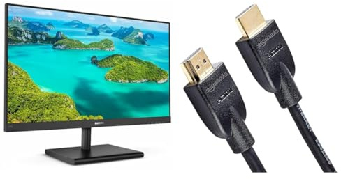 Philips 245E1S Gaming Monitor 24 LED IPS 2K Freesync a 75 Hz, 2560 x 1440, Ultra Wide Color, 4ms & Amazon Basics - Cavo HDMI 4K da 0,9 m, alta velocità con Ethernet 18 Gbps, 4K@60 Hz, 2160p, Nero