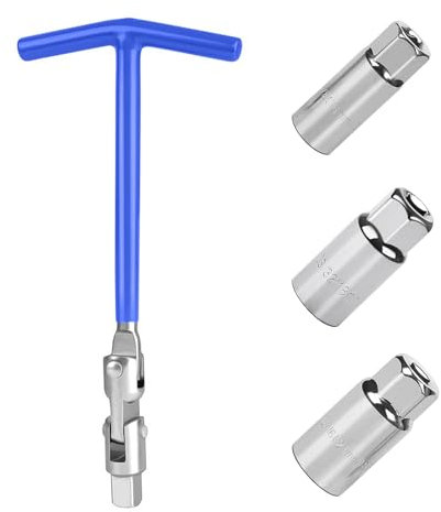 Universal Zündkerzenschlüssel, 16 mm/18 mm/21mm Zündkerzenschlüssel Satz, Zündkerzen Entferner Werkzeug T-Bar-Steckschlüssel für Auto und Motorrad Zündkerzen Entferner Werkzeug(Blau)