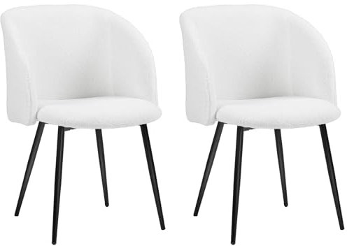 HOMCOM Lot de 2 chaises de Salle à Manger Chaise de Cuisine en Tissu Effet Laine boucleé Chaise de Salon avec Pieds en Acier - 55 x 62 x 80 cm Blanc Noir