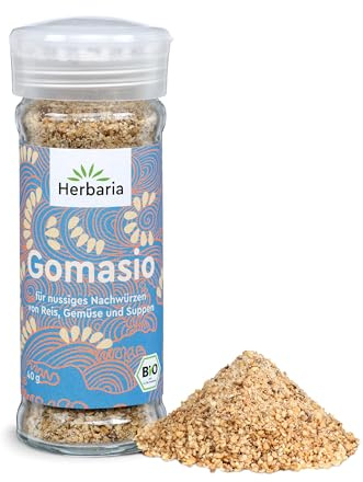 Herbaria Gomasio | BIO japanisches Gewürz | traditionelle Sesam-Salz-Gewürzmischung für die salzarme Küche | perfekt für Reis, Gemüse & Suppen | 40g Gewürzstreuer