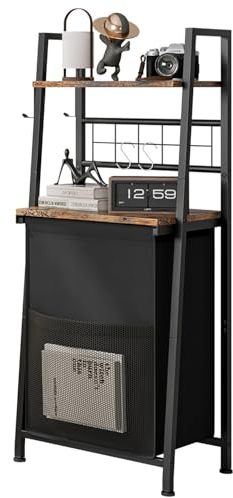 Wooruy Wäschekorb mit 2 Fächern，Schmaler Wäschesammler mit Deckel, Wäschebox für Badezimmer, Schlafzimmer, Waschraum und Apartment, Praktische Wäschetonne mit abnehmbaren Sortierbeuteln