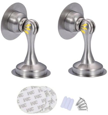 RJP Magnetic Door Stop, Robust Door Stoppers for Skirtings & Floors, Ideal Patio Door Stop and Magnetic Door Catch, Perfect for Indoor and Outdoor Use, Wall Mounted Door Holders (Silver, 2, Pack)