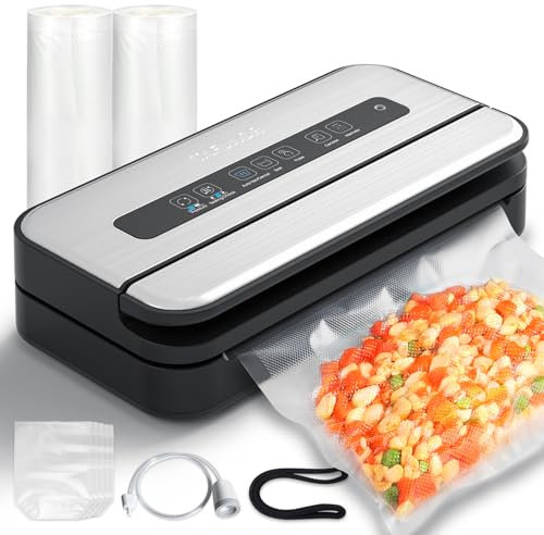 Máquina selladora al vacío líquida, sellador al vacío de 90 Kpa para alimentos líquidos/secos/húmedos, doble sellado térmico, mango de fácil bloqueo, cortador integrado y almacenamiento de bolsas y