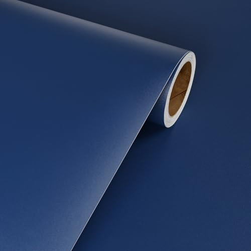 Livelynine Blue Wallpaper Plain Self Adhesive Bathroom Bedroom Wall Paper Roll Stick on Dark Blue Vinyl Wrap for Kitchen Cupboards Waterproof Sticky Back Plastic Roll for Furniture Table 40CMx2M