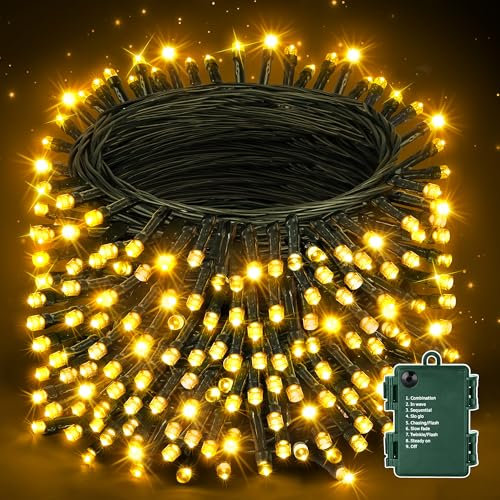 Nextronix Fairy Lights Battery Operated- 20m 200LEDs Warm White String Lights Indoor with 8 Modes Timer, IP44 Waterproof Outdoor Christmas Lights for Halloween Decorations Garden Bedroom Party Tree