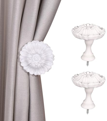 SUQ I OME Set of 2 Blossom Window Curtain Holdbacks Tiebacks, White