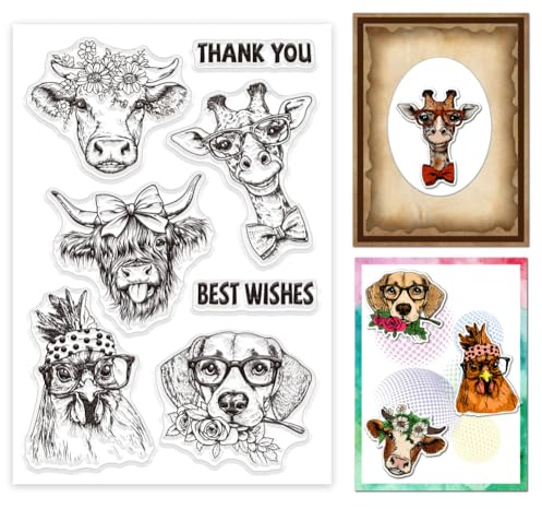 GLOBLELAND Lustige Bauernhoftieren Transparente Silikonstempel Cartoon Giraffe Klare Stamps Kuh Hund Huhn Silikonstempel Für Kartengestaltung DIY Prägung Journaling