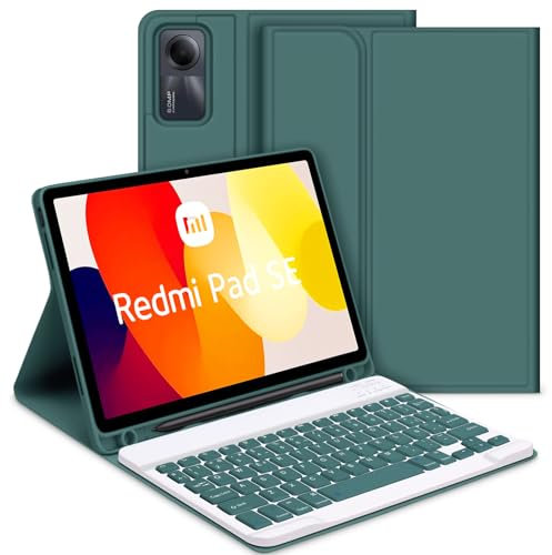 Bettdow Funda con Teclado para Xiaomi Redmi Pad SE 2023, Desmontable Español Ñ Teclado con Funda Protectora para Redmi Pad SE 11 2023, Verde Oscuro