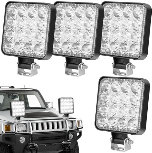 Asfrode 4 Stück LED Arbeitsscheinwerfer 12V 48W, 4x4 LEDs Strahler Arbeitslicht Traktor Spotlight Wasserdicht Zusatzscheinwerfer für Bagger Traktoren Schlepper ATV Lkw Offroad