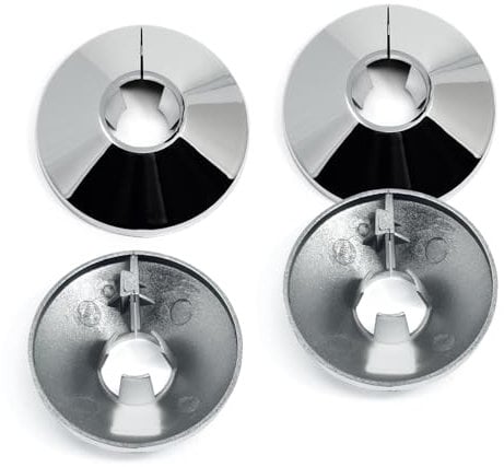 Chrome Pipe Collars - Pack of 4 Snap On Chrome-Plated Plastic Covers, 15mm Hole, 4.5cm Wide to Hide Radiator Pipes