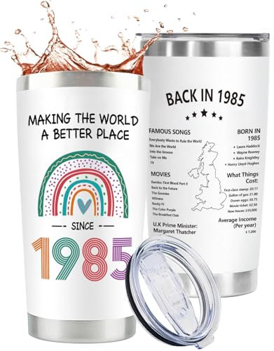 CoCoCherry 40th Birthday Gifts for Women - 40th Birthday Gifts Personalised Rainbow Mugs, Perfect 40 Year Olds Gift Ideas for Best Friends, Mom, Wife, Daughter, Back in 1985 Old Time Information