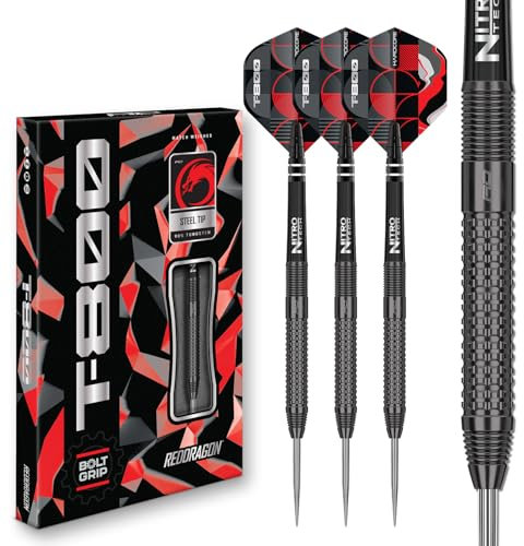 RED DRAGON Darts – T-800 24g - 90% Wolfram Professional Stahlspitze Dart-Set mit Dart Flüge und Dartschäfte