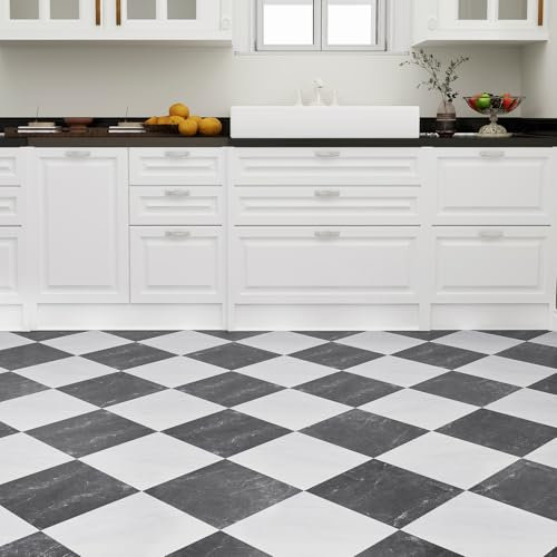 FLOREXP Vinyl Floor Tiles - Self Adhesive Floor Tile 40 Packs 1.5mm Thick Cover 3.72 m² Durable Sticky Floor Tiles with Stone Texture,for Bathroom,Bedroom,White and Dark Grey Marble