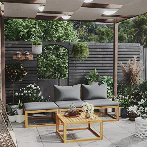 Brokky 4-TLG. Garten-Lounge-Set mit Auflagen Massivholz Akazie Balcony Furniture Couch Hocker