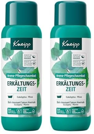 Kneipp Aroma-Pflegeschaumbad Erkältungszeit - Badezusatz mit natürlichen ätherischen Ölen aus Eukalyptus & Minze - sanfte Hautpflege - aromakologische Wirkung für ein besseres Wohlbefinden - 400ml