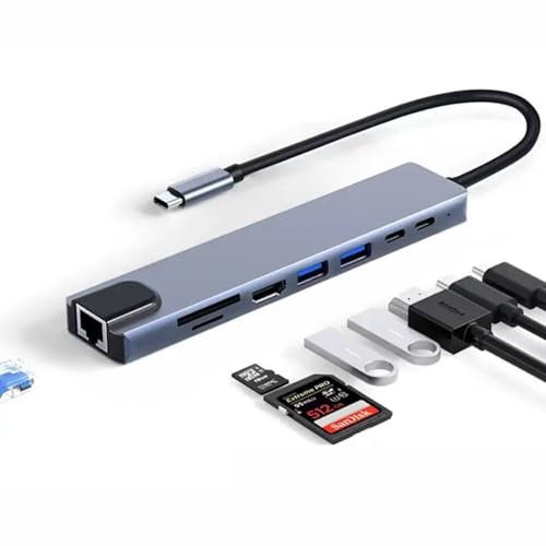 Adattatore USB C Hub 8 in 1, Docking Station Multiport con HDMI 4K, Ethernet RJ45 100M, PD100W, USB 3.0/2.0, lettore di schede SD/TF, compatibile con MacBook Pro/Air e altri dispositivi USB-C