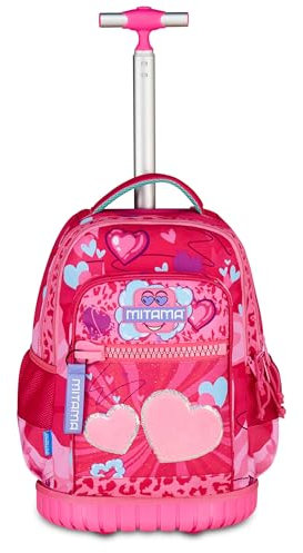 Mitama Trolley Scuola Run Maxi FURRYPINK, Fucsia, Doppio Scomparto, Tasca Frontale, 2 Tasche Laterali, Scuola Elementare e Tempo Libero, Bambina