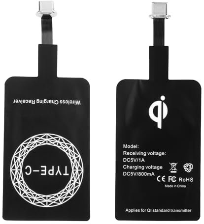 2pcs Adaptador Carga Inalambrica 5V 1000mA, Receptor Qi Tipo C para Samsung Galaxy Huawei Xiaomi Motorola Google Pixel OPPO Vivo Sony HTC y Otros Equipos USB C, Etiqueta Engomada del Receptor Carga