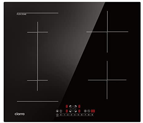 CIARRA AWBIH4BF Induktionskochfeld 60 cm Einbau 7200 W Flexzonen 4 Platten mit Bridge Bräterzone PowerBoost Slider Touch-Bedienung Induktion Kochfeld 9 Stufen Timer Kindersicherung Überhitzungsschutz