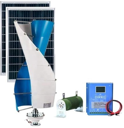 Kit Generatore Eolico Ad Asse Verticale Da 3 KW, Generatore Trifase Maglev 12 V/24 V/48 V, Generatore Eolico A Energia Libera + Controller Intelligente + 2 Pannelli Solari Da 100 W(48V)