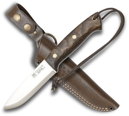 Joker CN143 Jagdmesser Ranger – 11 cm Klinge, Walnussholzgriff, braune Lederscheide – Outdoor-, Angel-, Jagd- und Campingmesser
