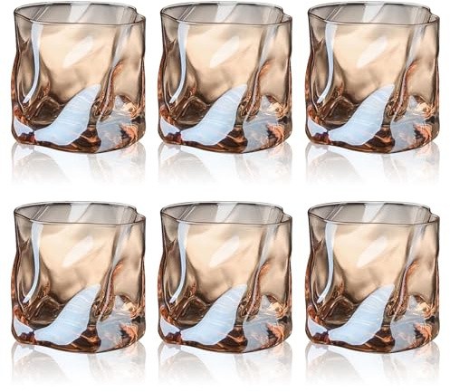Chingcoo 6 vasos de whisky, 200 ml, de cristal irregular, sin plomo, ideales para bares, apartamentos, cocinas y para regalar (ámbar)