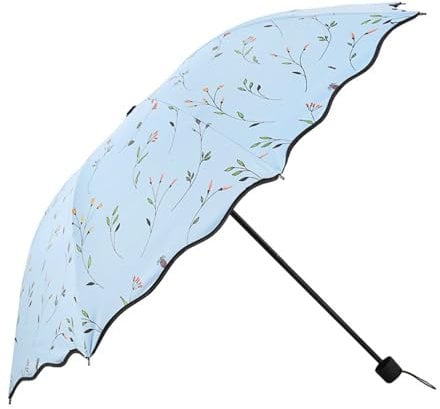 Women's Folding Floral Sun Umbrella Portable UV Protection Ladies Sun Parasol Windproof Strong Compact Umbrella Summer UPF 50+ Lightweight Travel Garden Sun Rain Umbrellas (Blue)