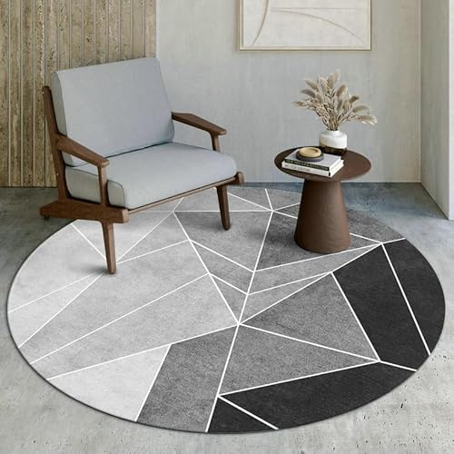 Tapis Rond Gris Noir Microfibre Doux Lavable en Machine, Chambre Moderne Antidérapant Diamètre 160Cm