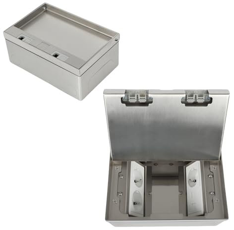 Prise de sol invisible, prise encastrée en acier inoxydable, boîte de prise encastrée au sol, prise encastrable, norme européenne, prises de sol pour prises (3 prises Schuko + 2 CAT6)